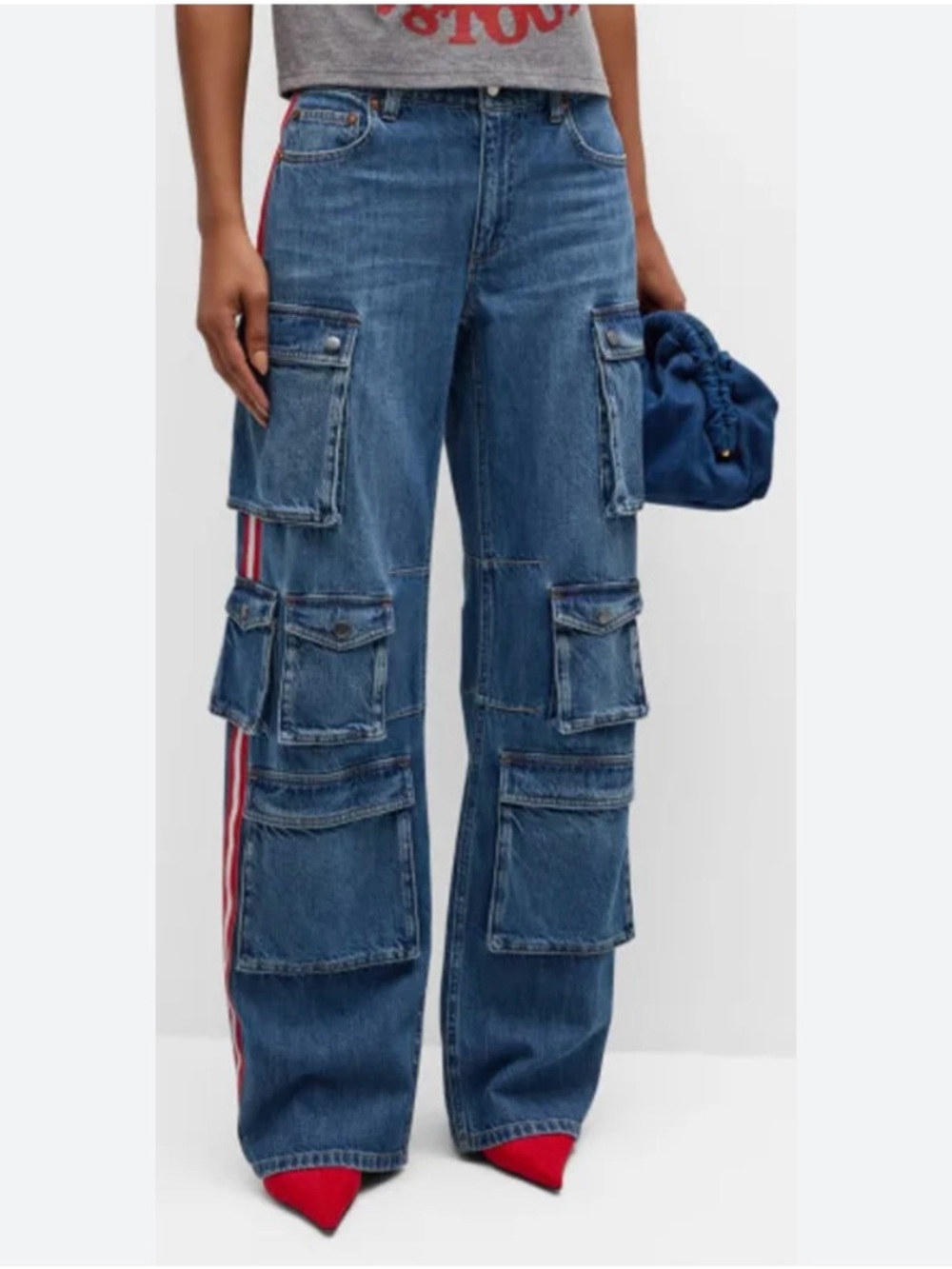 Alice+Olivia Olympia Mr Baggy Cargo Jeans W. Side Stripe Sz 26 NWT $495 SOLD OUT